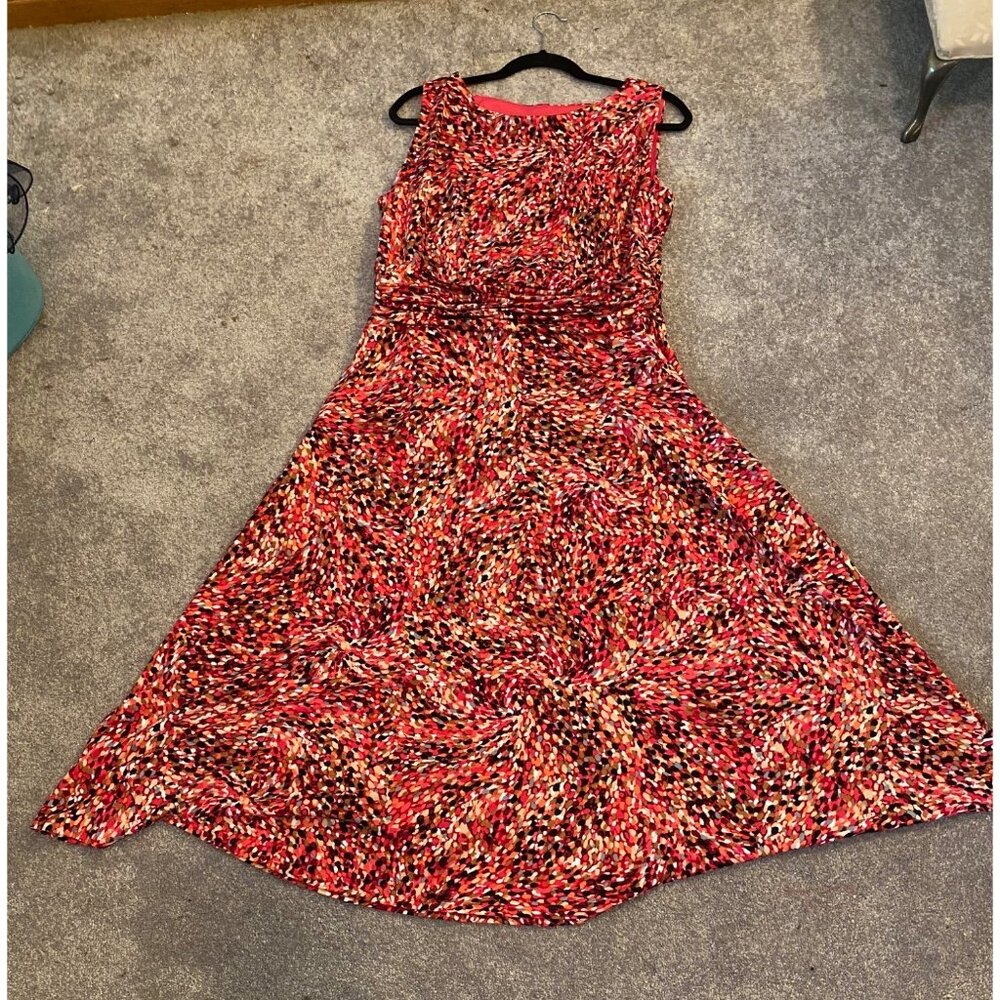 Dressbarn Dress Multicolored Pink Black Sleeveless Ruched Waist Size 16 - Picture 3 of 9